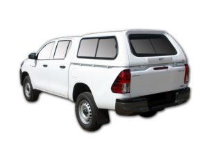 Beekman lowline fibreglass canopy fitted to a Toyota bakkie